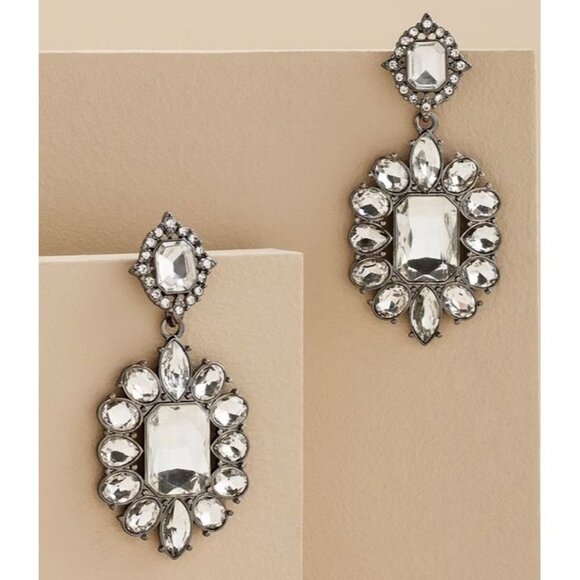 Chico's Crystal Glass Drop Chandelier Bold Glamour High End Earrings Bling - Picture 2 of 4